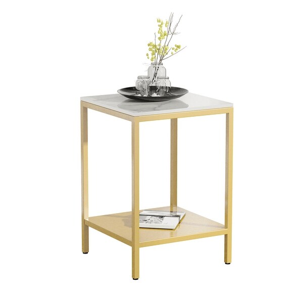 2-Tier Square End Table with Marble Top