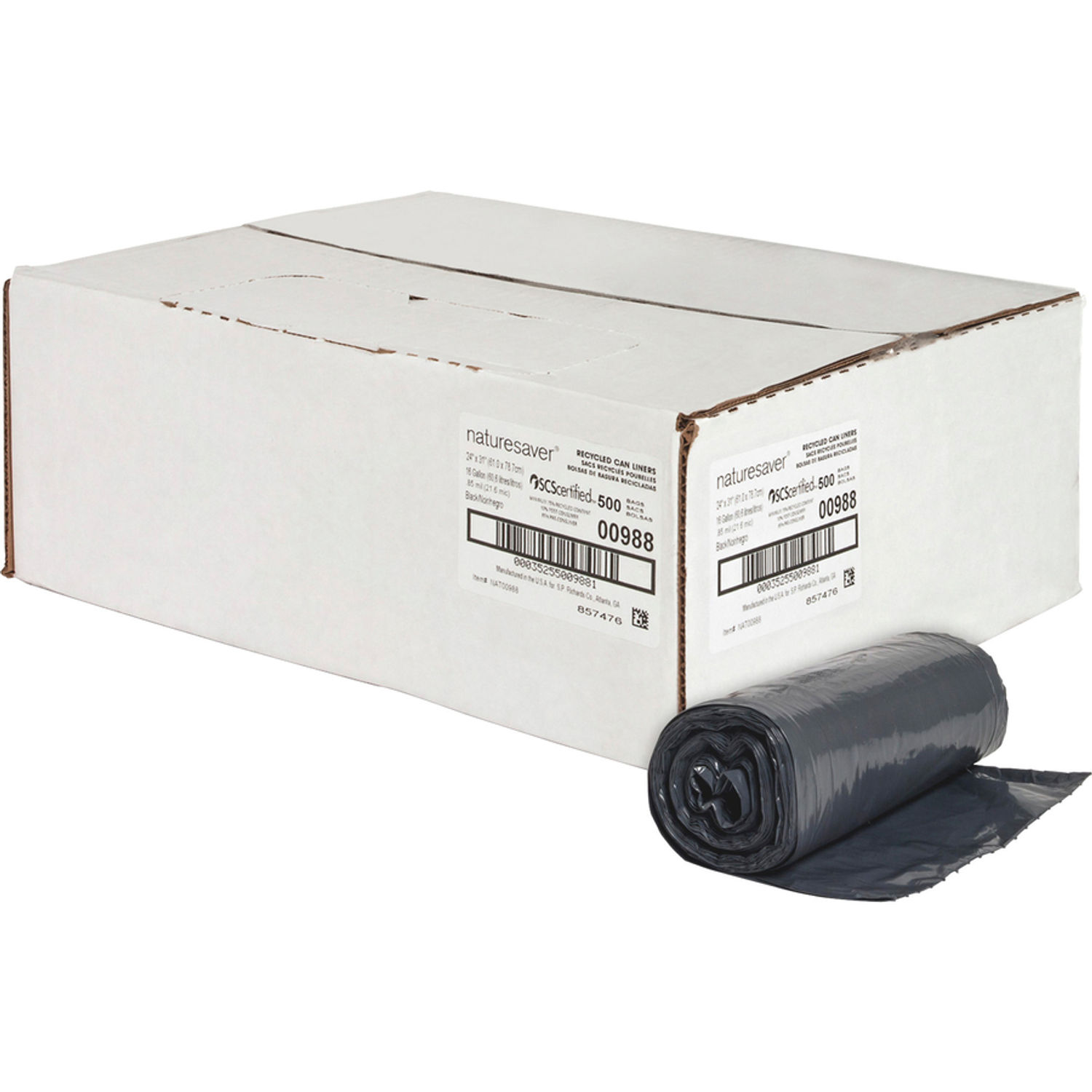 Black Low-density Recycled Can Liners by Nature Saver NAT00988