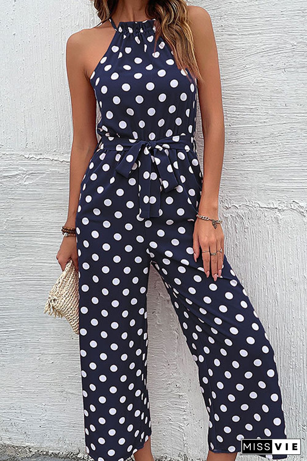 Polka Dot Long Pants Loose Jumpsuit Wholesale