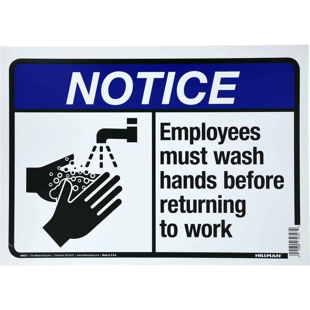 Hillman 10 in. x 14 in. Aluminum Employees Must Wash Hands Notice Sign 849527