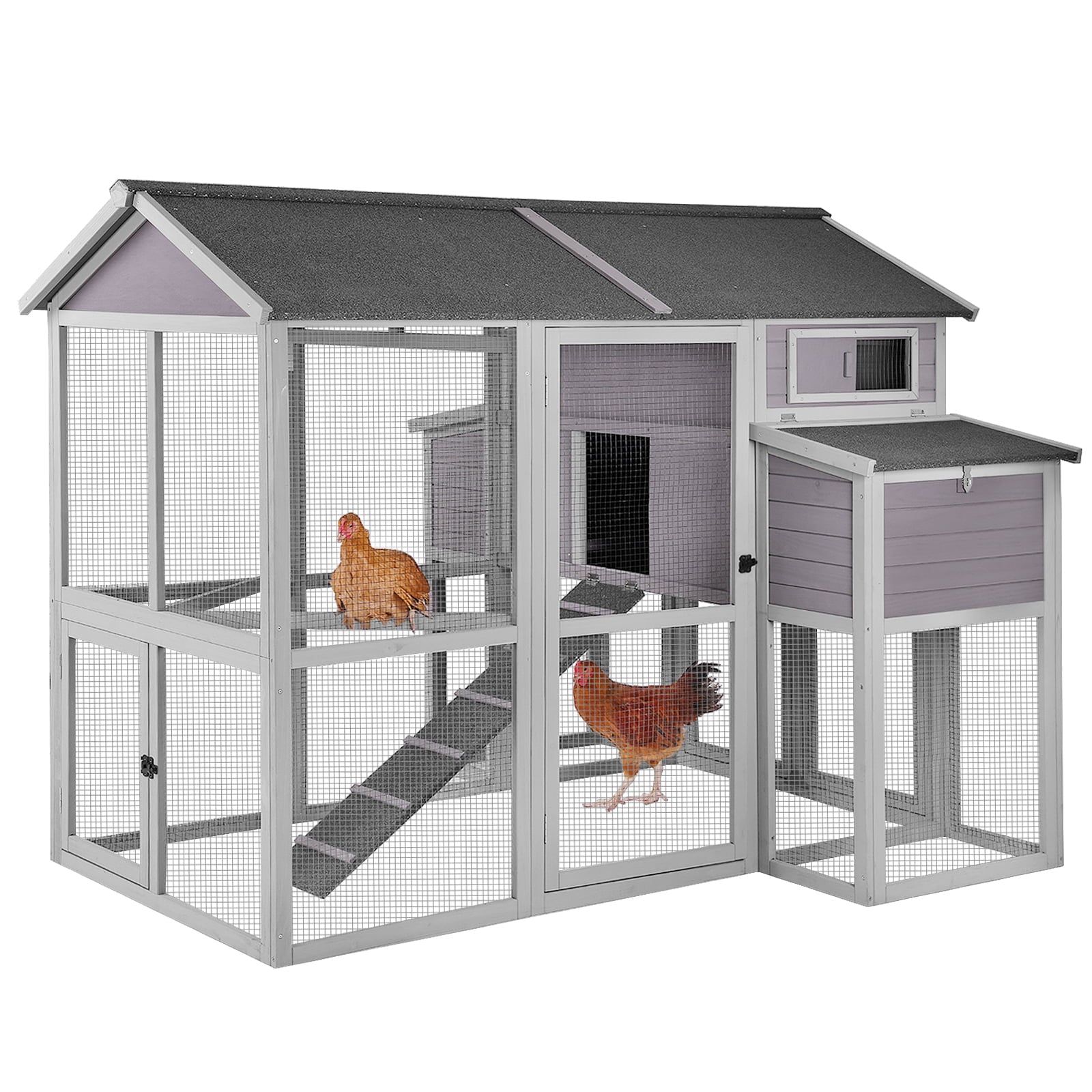 Morgete Extra Large Chicken Coop for 8 - 10 chickens, Nesting Box, Gray, 75.7 in