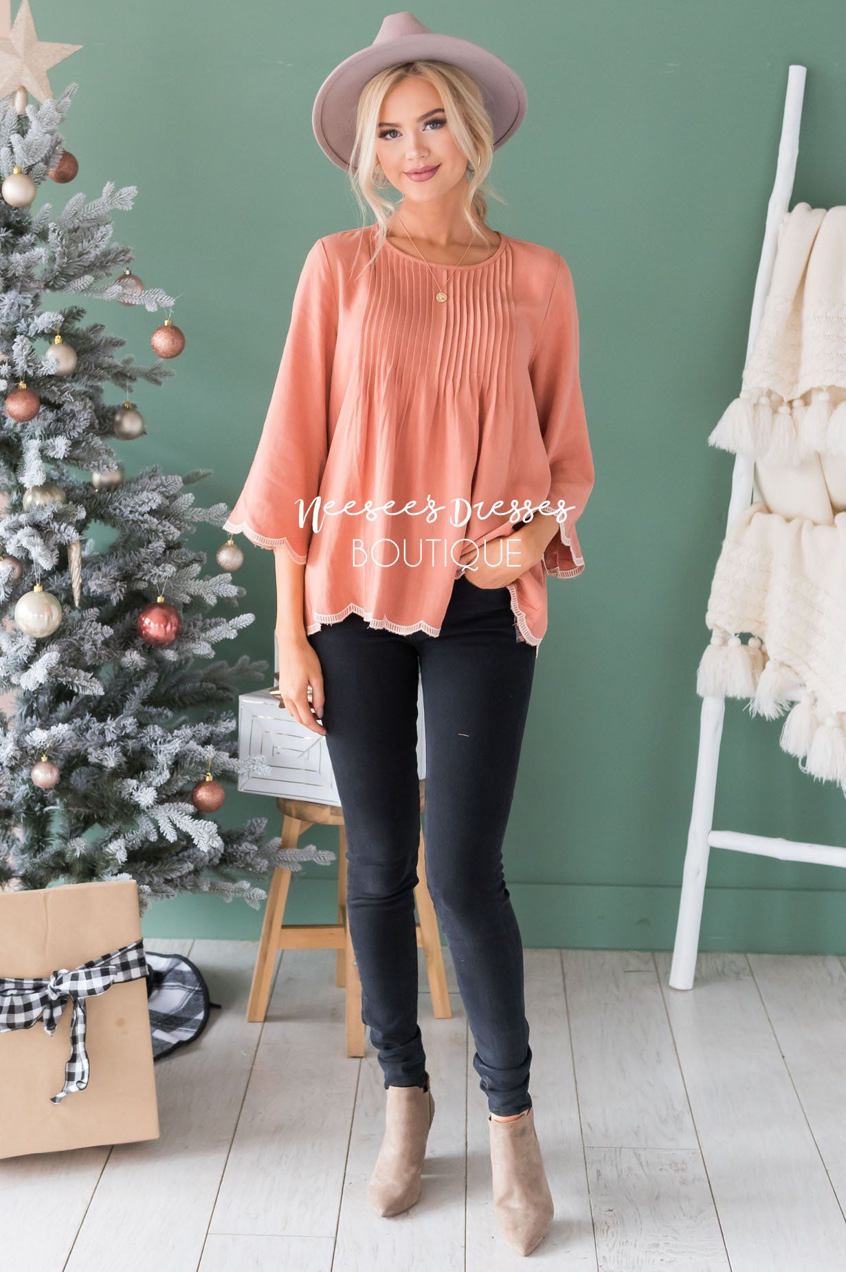 Always There Scalloped Trim Blouse