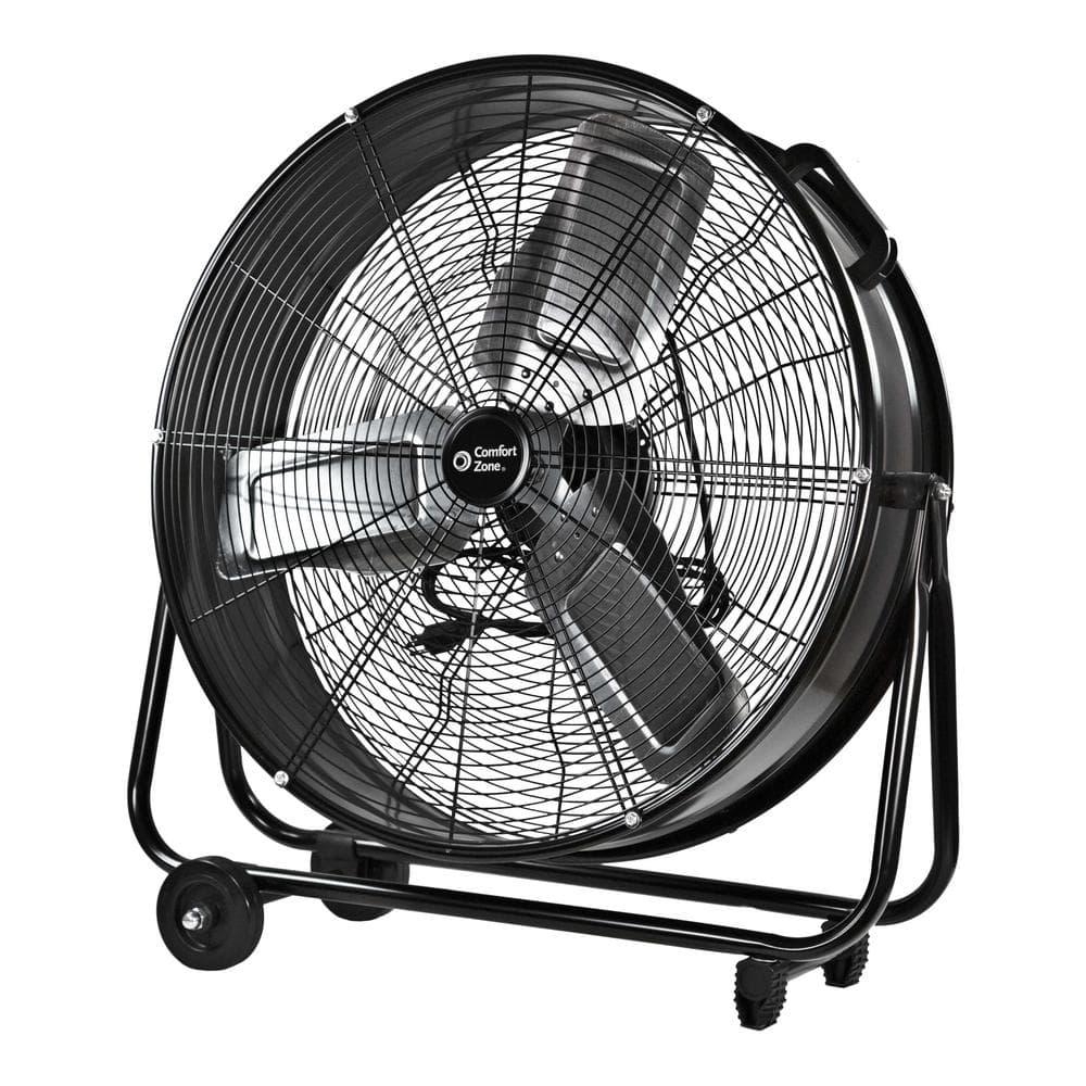 Comfort Zone 24 in 2Speed HighVelocity Industrial Drum Fan with Aluminum Blades and 180Degree Adjustable Tilt in Black