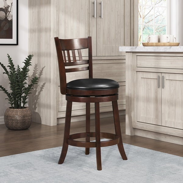 Odelia Lattice Back Swivel Barstool， Counter Height， Cherry