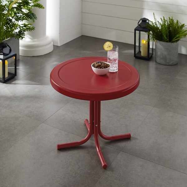 Crosley Griffith Outdoor Metal Side Table in Red