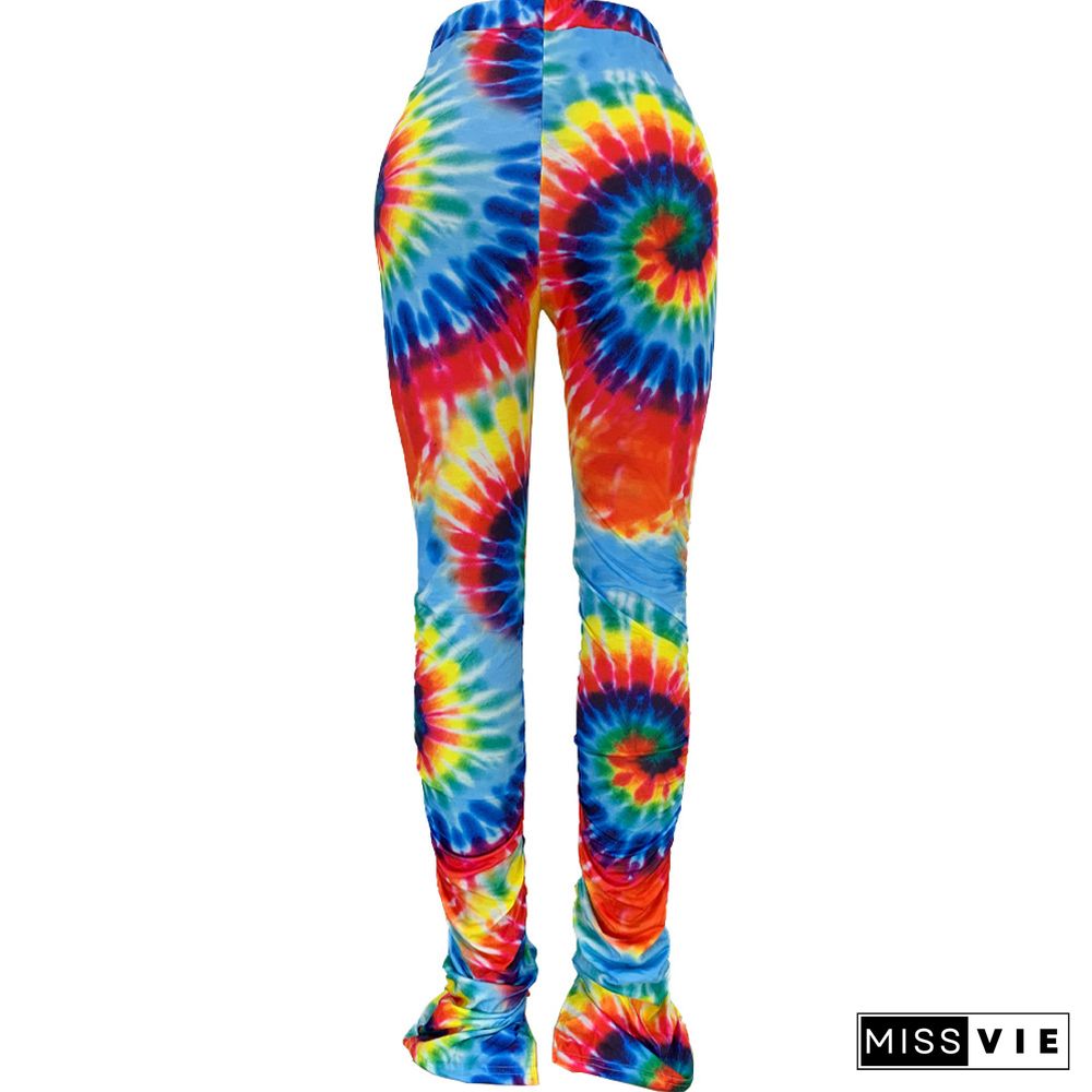 Tie Dye Skinny Lace Up Mid Waist Flare Pants