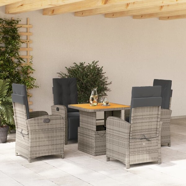 vidaXL Patio Dining Set with Cushions Outdoor Seating Gray Poly Rattan