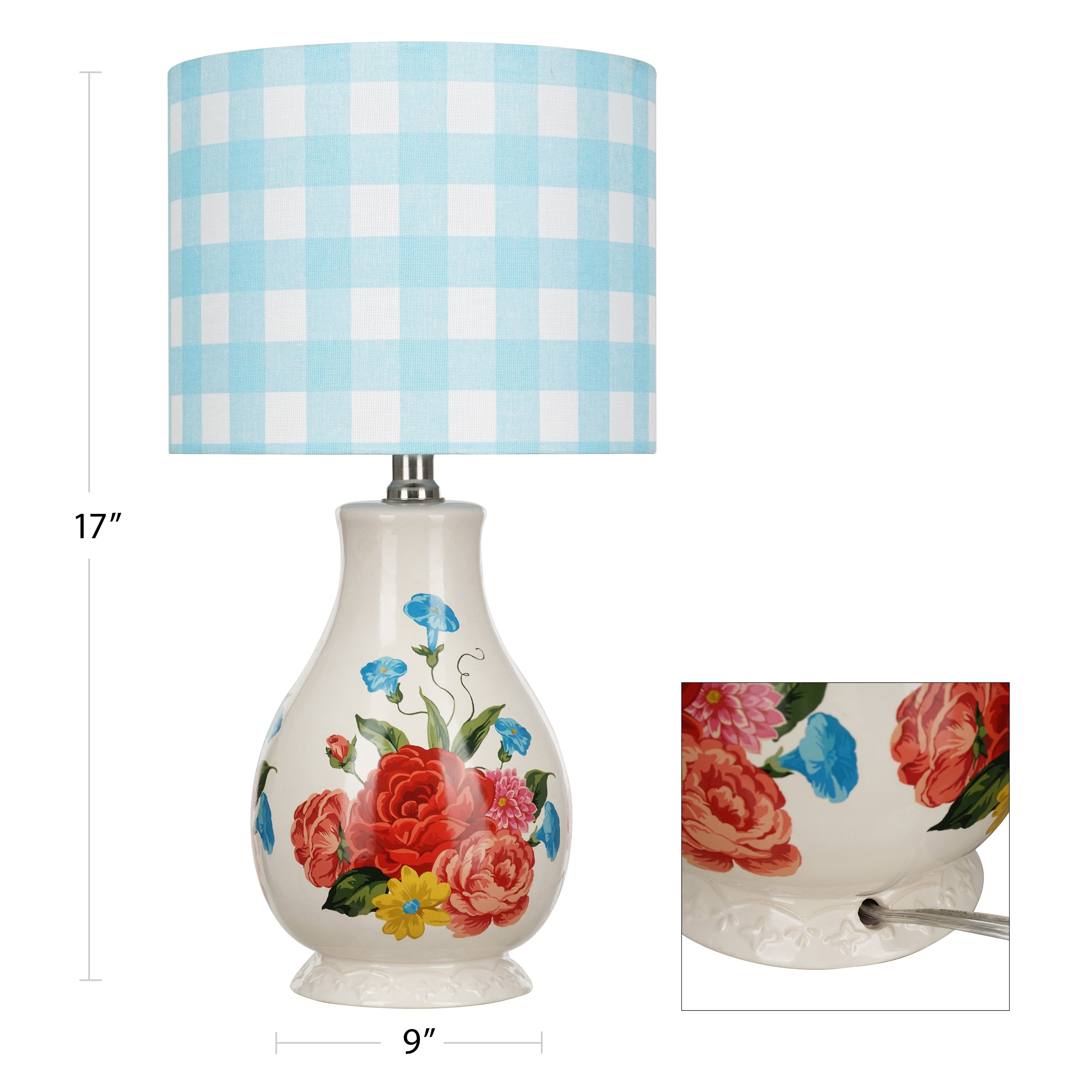 The Pioneer Woman Sweet Rose Table Lamp, Blue Gingham Shade