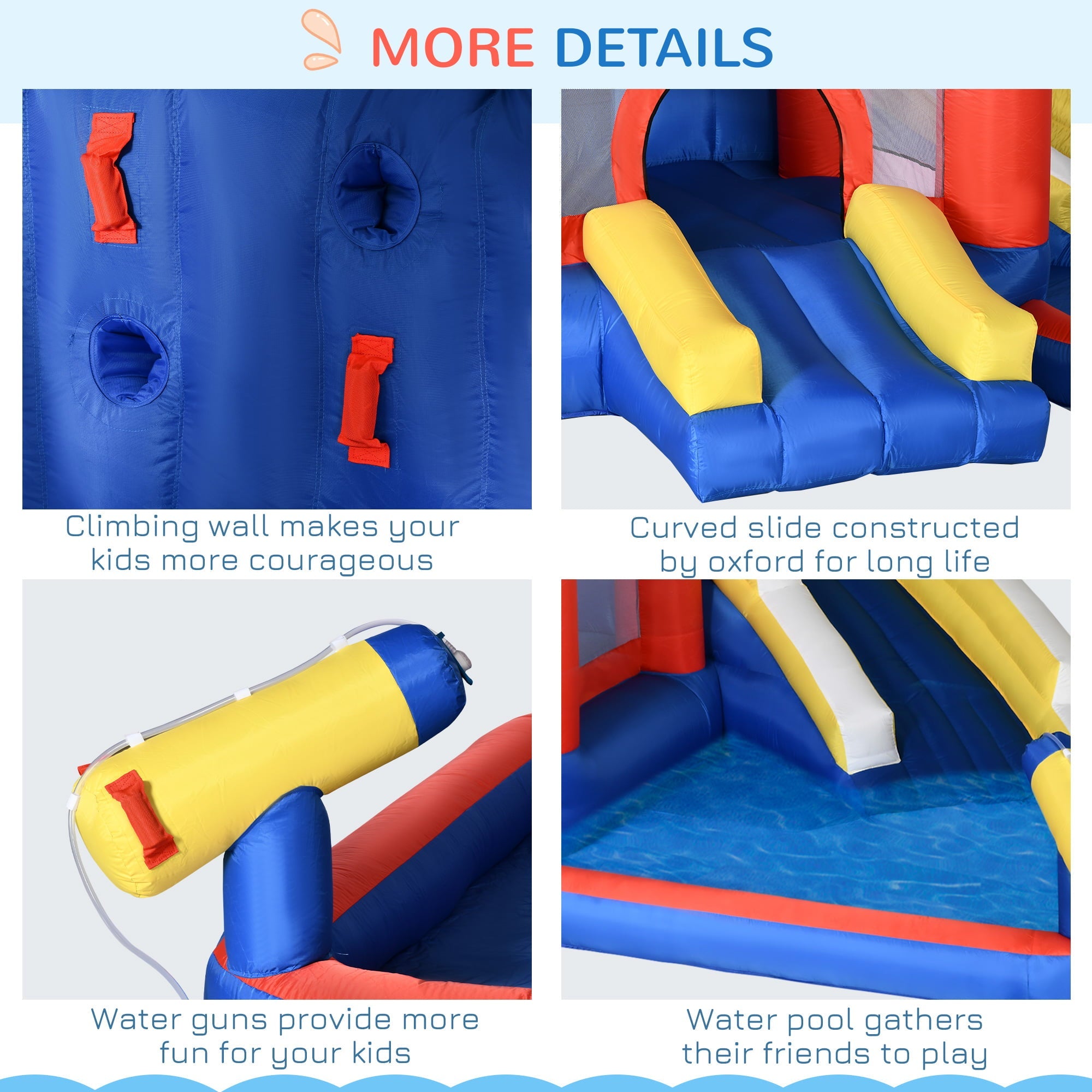 Outsunny 6-in-1 Inflatable Water Slide, Kids Castle Bounce House with Slide, Trampoline, Basket Hoop, Pool, Cannon, Climbing Wall Includes Carry Bag, Repair Patches, Basketball, 680W Air Blower