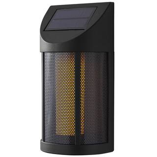 Hampton Bay Ambrose Solar 6 Lumens Matte Black Integrated LED Wall Lantern Sconce with Flicker Flame Effect Weather Resistant 93910