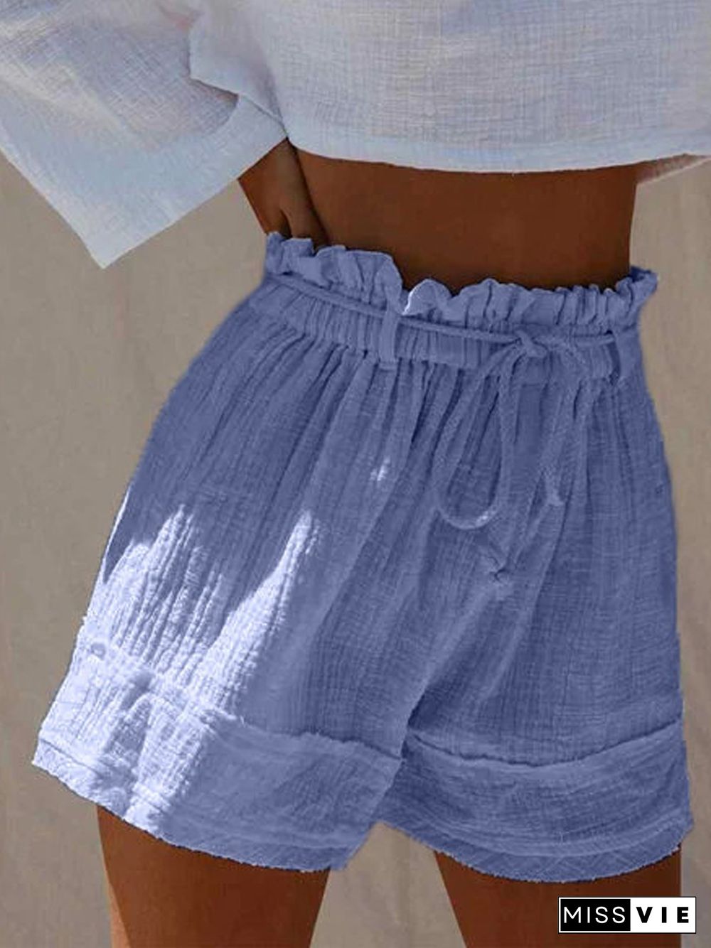 Plus Size White Boho Cotton-Blend Shorts