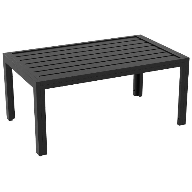 Outsunny Patio Coffee Table Rectangle Outdoor Side Table With Steel Frame And Slat Tabletop For Garden Balcony Backyard Porch Black