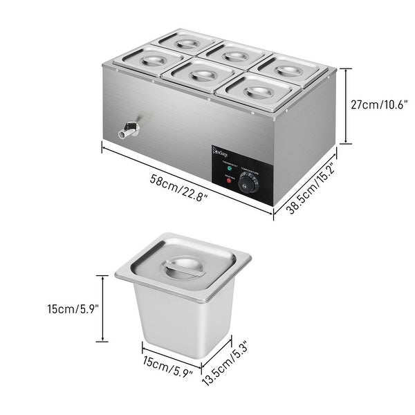 ZOKOP 1200W 19Qt Stainless Steel Small Six Plates Heating Food Warmer - - 36503143