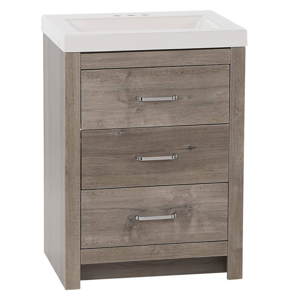 Glacier Bay Woodbrook 24 in. W Bath Vanity in White Washed Oak with Cultured Marble Vanity Top in White with White Sink WB24P2-WO