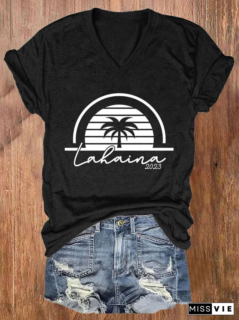 V-neck Retro Lahaina 2023 Maui Strong Print T-Shirt