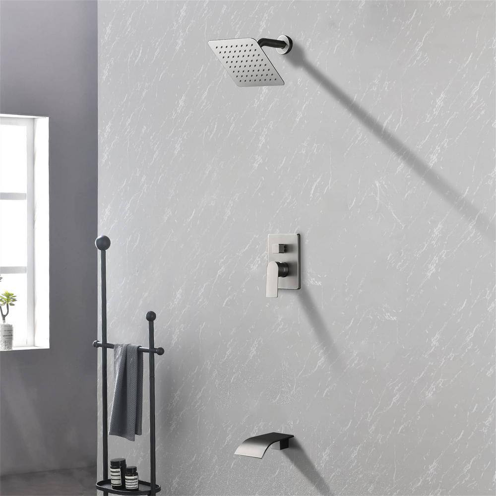 FLG Single-Handle 1-Spray Tub and Shower Faucet with 8 in. Shower Head Tub Shower System in Brushed Nickel (Valve Included) SS-0070-BN-8