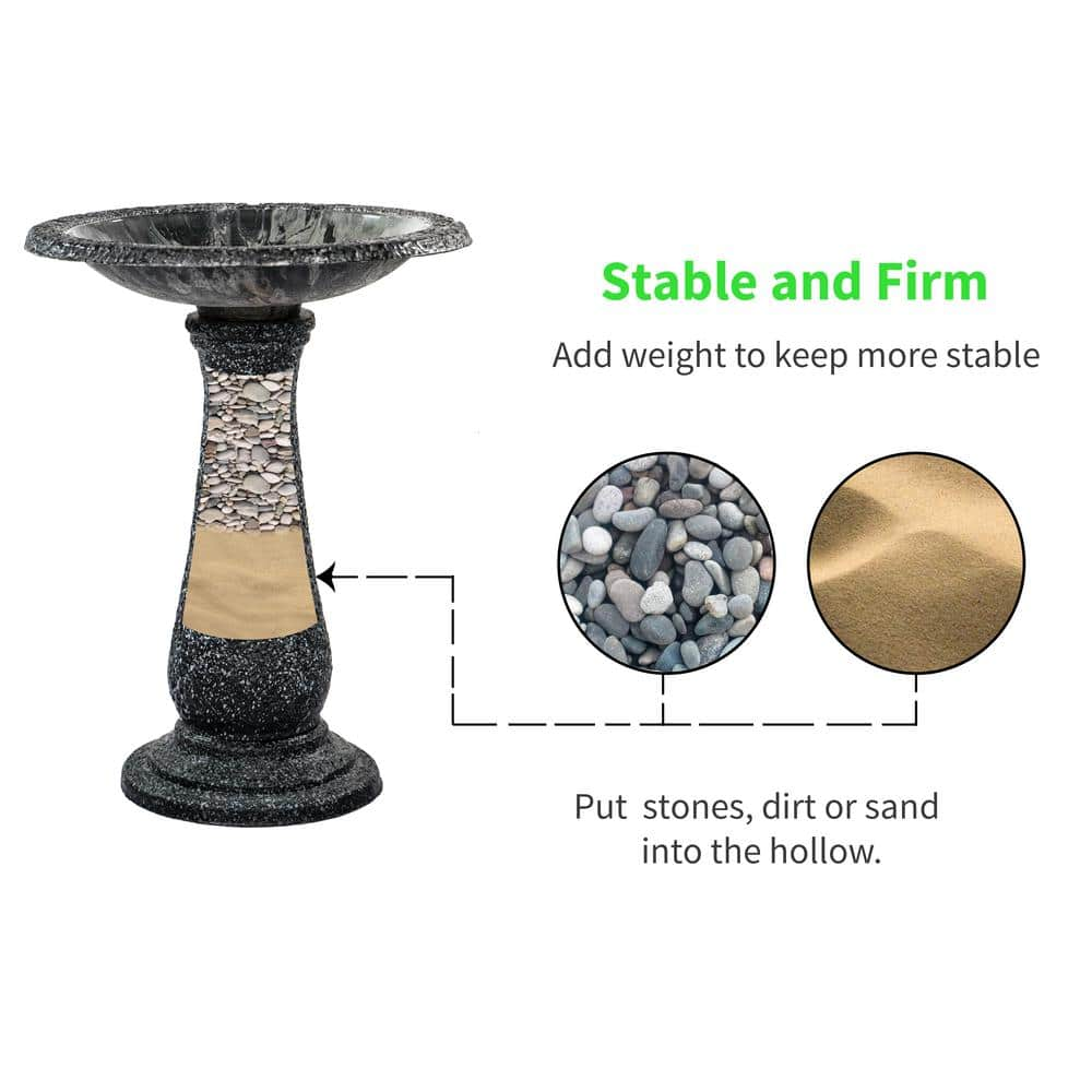 XBRAND 23.6 in. Tall Yellow Fiber Stone Birdbaths with Round Pedestal and Base (Set of 2) GE2418BBYE-2