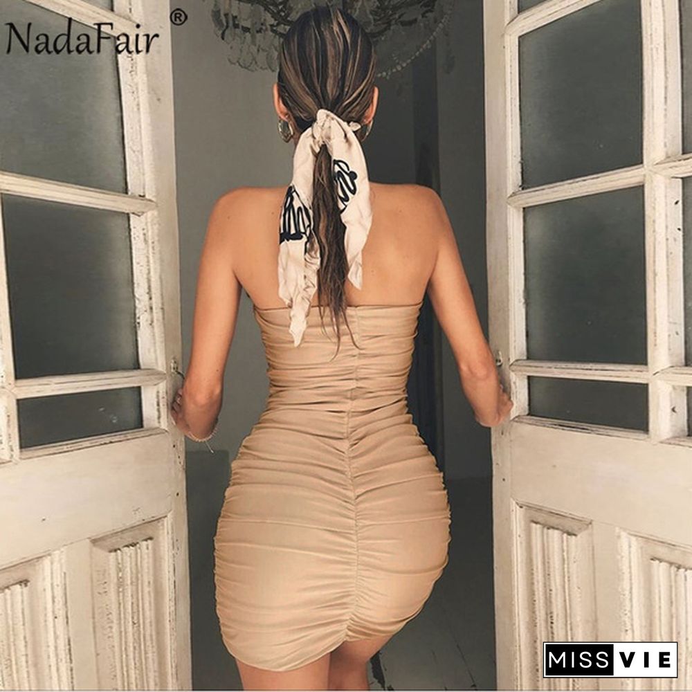 Nadafair Backless Off Shoulder Summer Sexy Party Bodycon Dress Women Strapless Wrap Ruched Black White Mini Club Tube Dress