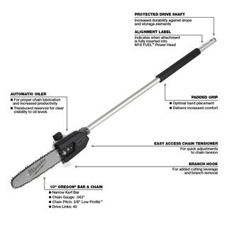 MW M18 FUEL QUIK-LOK 10 in. Pole Saw Attachment and 8 in. Edger Attachment (Tool-Only) 49-16-2720-49-16-2718