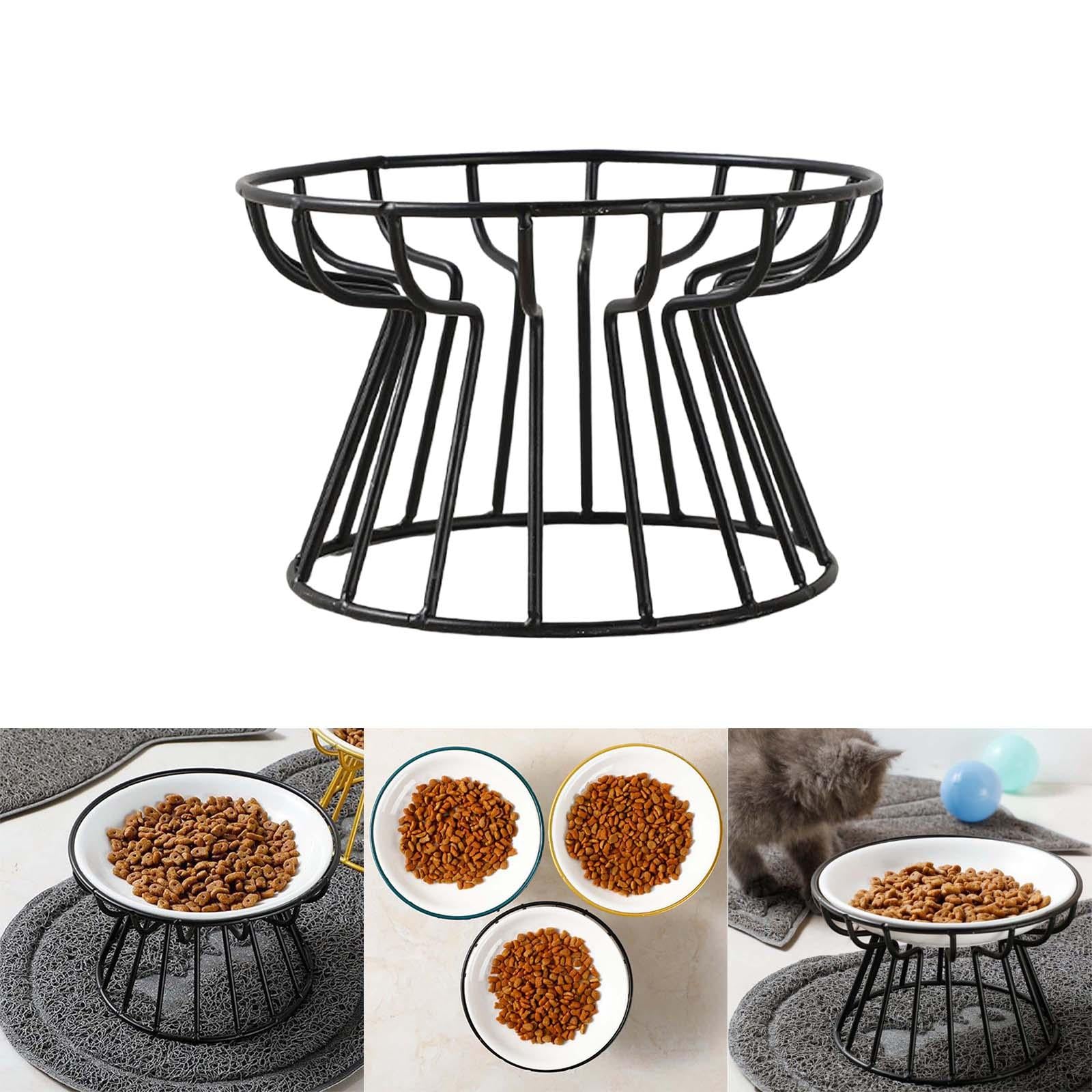 cat and dog Bowl Pet Feeding Dish Metal Raised Stand Cat Food Bowl Water Feeder Cat Elevated Feeder Neck Pet Ceramic Bowl , Black Raised Stand