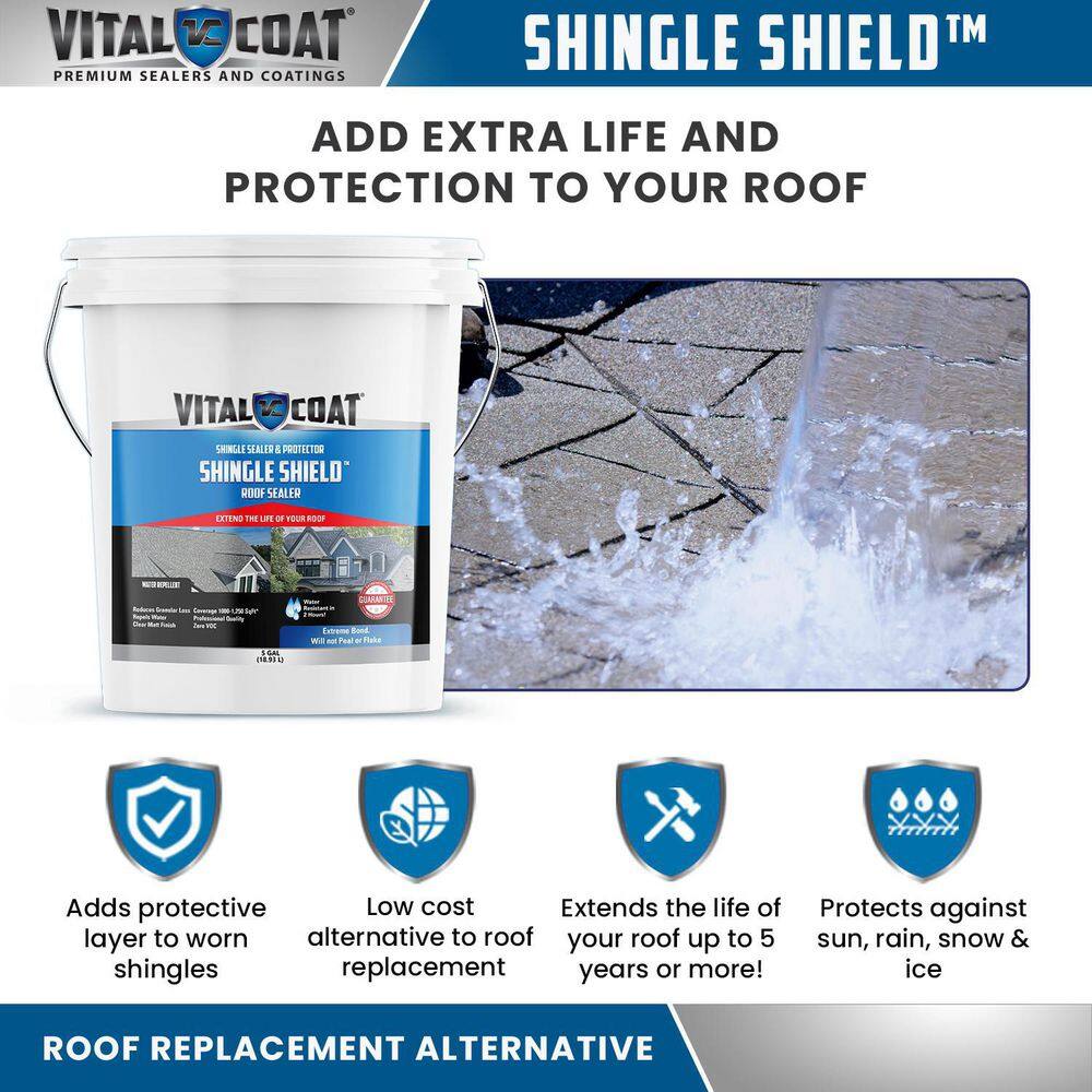 VITAL COAT 5 Gal. Clear Matt 100% Acrylic Shingle Shield Roof Coating for Asphalt Fiberglass and Clay Shingles VCSS5G