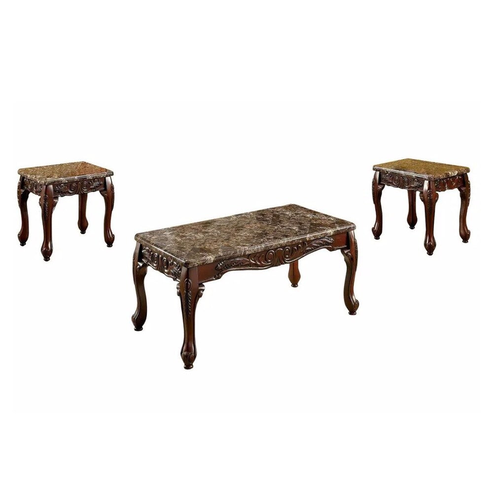 3 Piece Table Set With Faux Marble Table Top