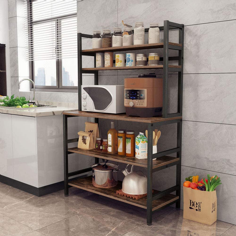 Tribesigns 5-Tier Kitchen Bakers Rack with Hutch， Industrial Microwave Oven Stand， Free Standing Kitchen Utility Cart Storage Shelf Organizer (Rustic Brown)