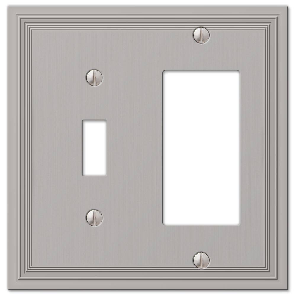 AMERELLE Hallcrest 2 Gang 1-Toggle and 1-Rocker Metal Wall Plate - Satin Nickel 98TRN