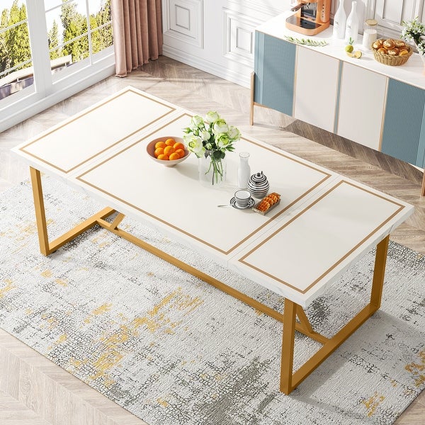 0.9 Inch Dining Table for 6 to 8， Modern Kitchen Table Dining Room Table， Rectangle Dinner Table