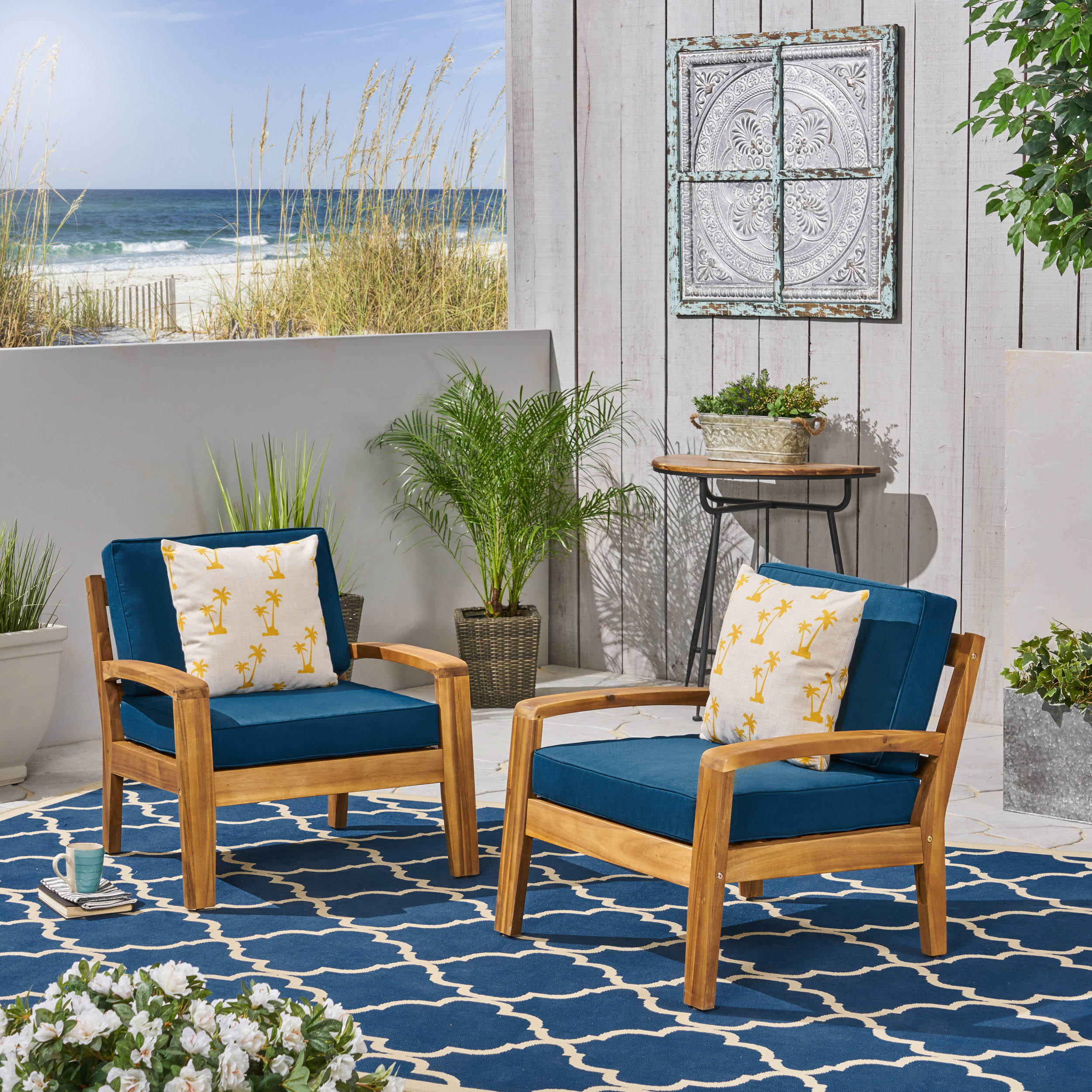 Parma Outdoor Acacia Wood Club Chairs with Cushions