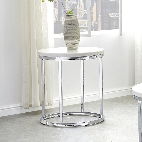 Silver Orchid Eden White Marble Top Round End Table