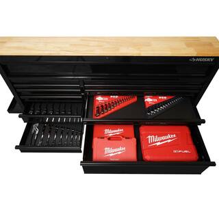 Husky 62 in. W x 36 in. D Standard Duty 12-Drawer Mobile Workbench Tool Chest with Full Length Extension Table in All Black HOTC6212B11M