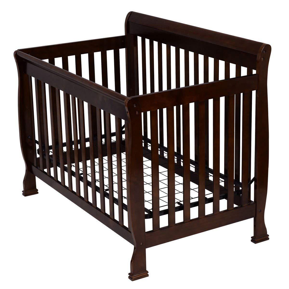 Baby Convertible Crib, Solid Wood Construction Toddler Nursery Bed (Dark Chocolate)