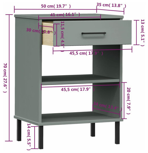 vidaXL Console Cabinet Buffet Table with Metal Legs Gray Solid Wood Pine OSLO   Transitional   Console Tables   by vidaXL LLC  Houzz