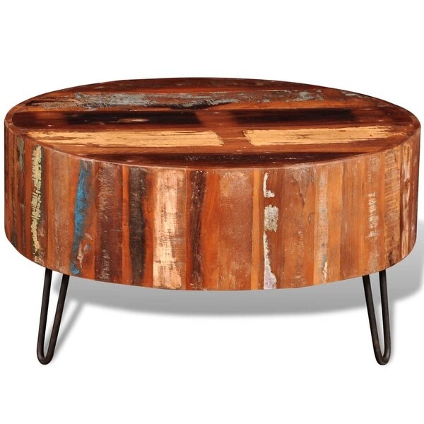 Coffee Table，Round Coffee Table with Solid Reclaimed Wood Table Top and Metal Legs Center Table Sofa