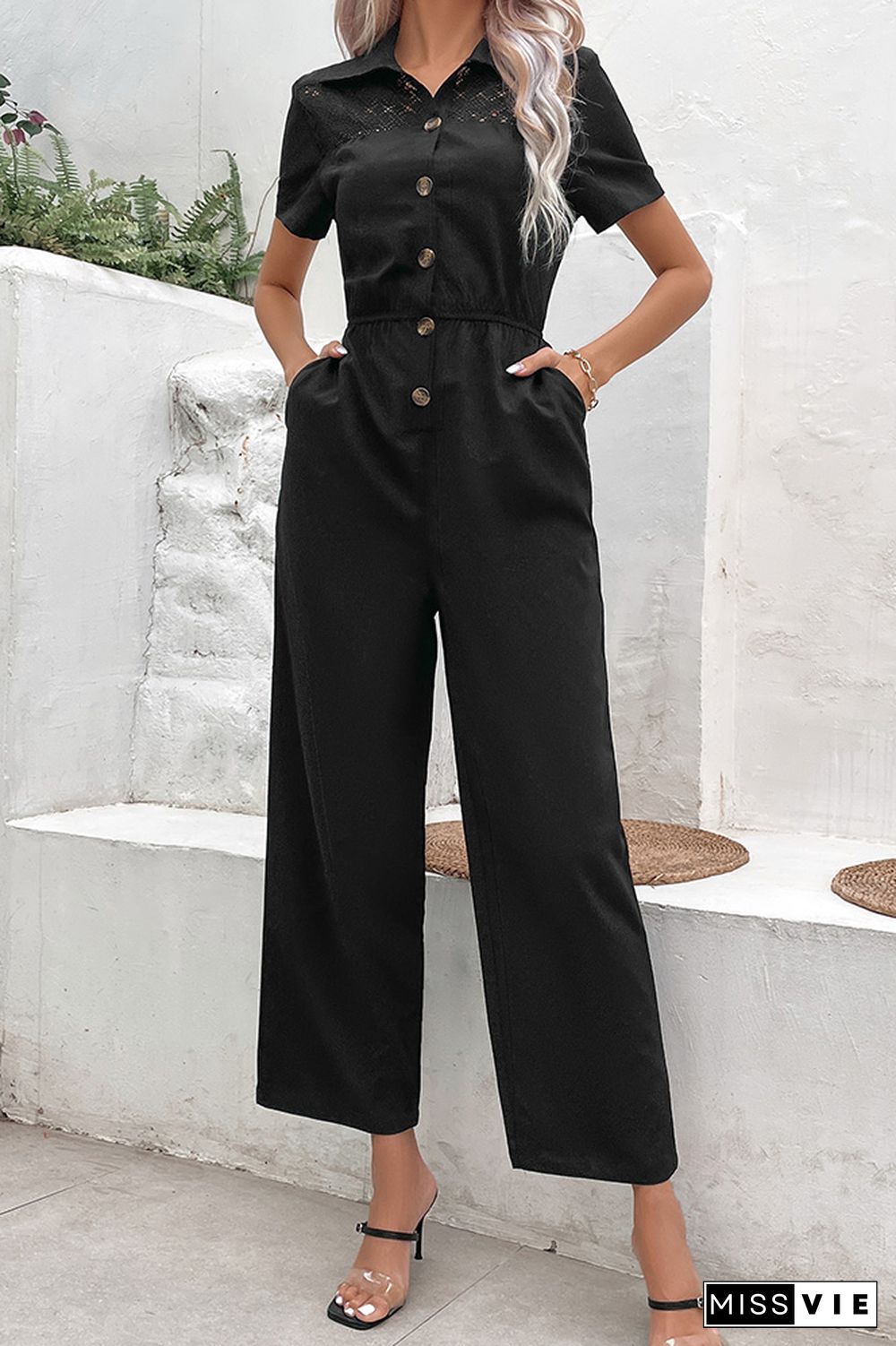 Black Button Up One Piece Jumpsuit