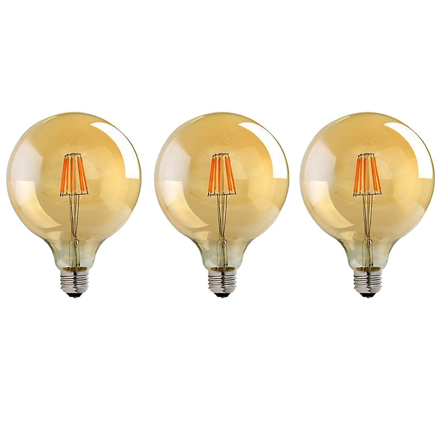 G125 e26 8w globe vintage led retro light bulb pack 3