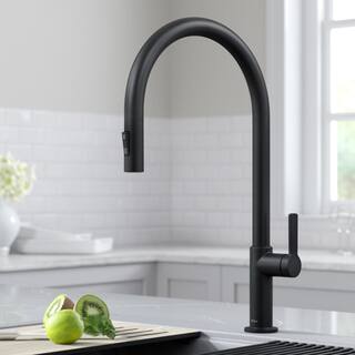 KRAUS Oletto High-Arc Single-Handle Pull-Down Sprayer Kitchen Faucet in Matte Black KPF-2821MB