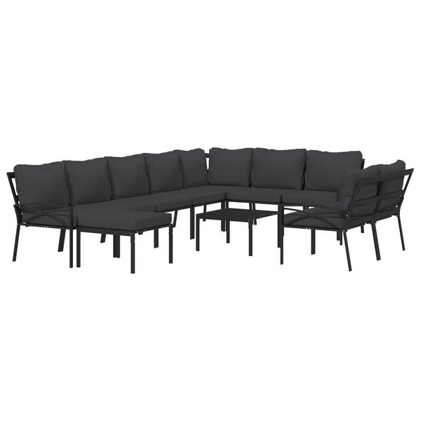 11 Piece Patio Lounge Set with Gray Cushions Steel - Overstock - 37842864