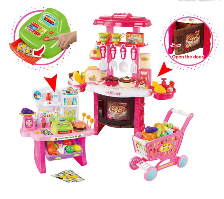 Mundo Toys 110 Piece Kitchen Set for Kids with Mini Supermarket for Girls