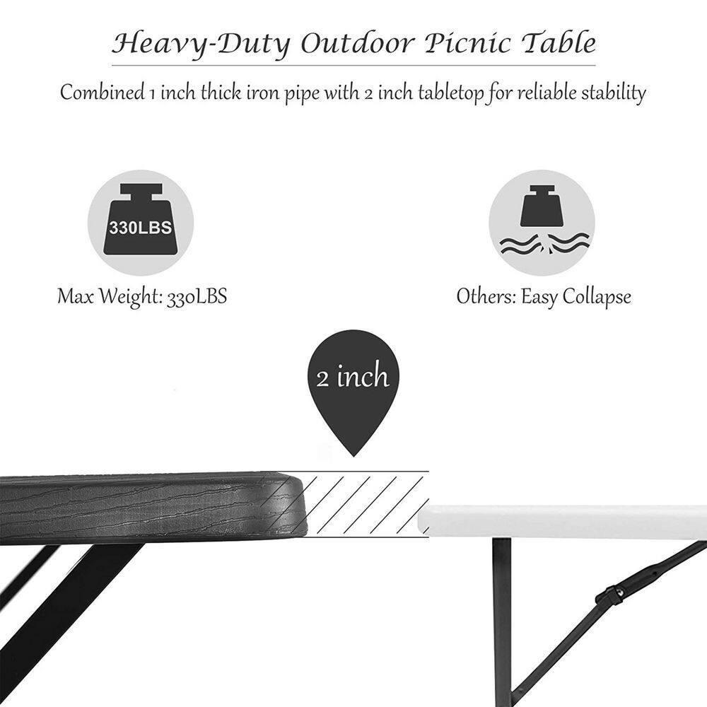 Alpulon Black All-Weather Metal Outdoor Picnic Table Bench Set with Metal Base Wood ZMWV521-B