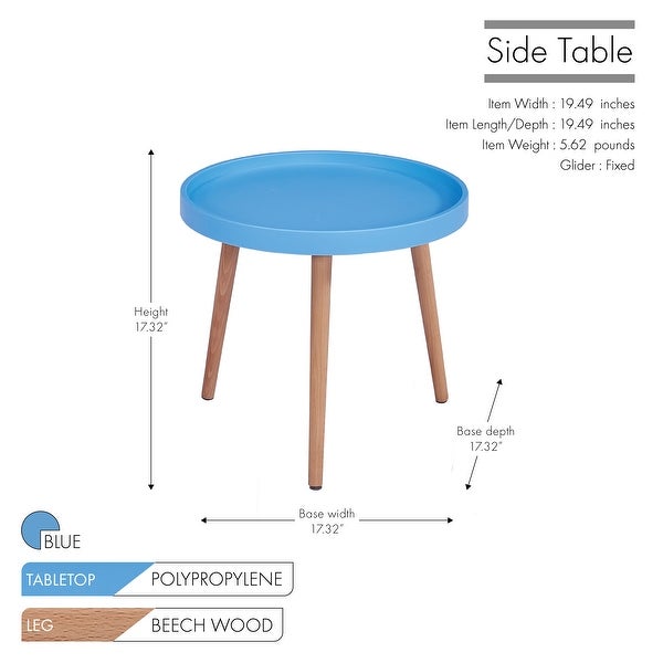 Porthos Home Eilis Side Table， Round Plastic Top， Beech Wood Legs