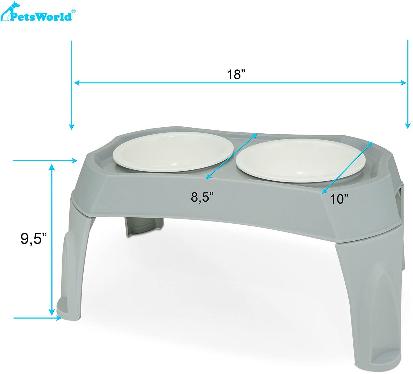 PetsWorld Double Pet Bowl with Elevated Stand for Dogs and Cats with Elevated Stand