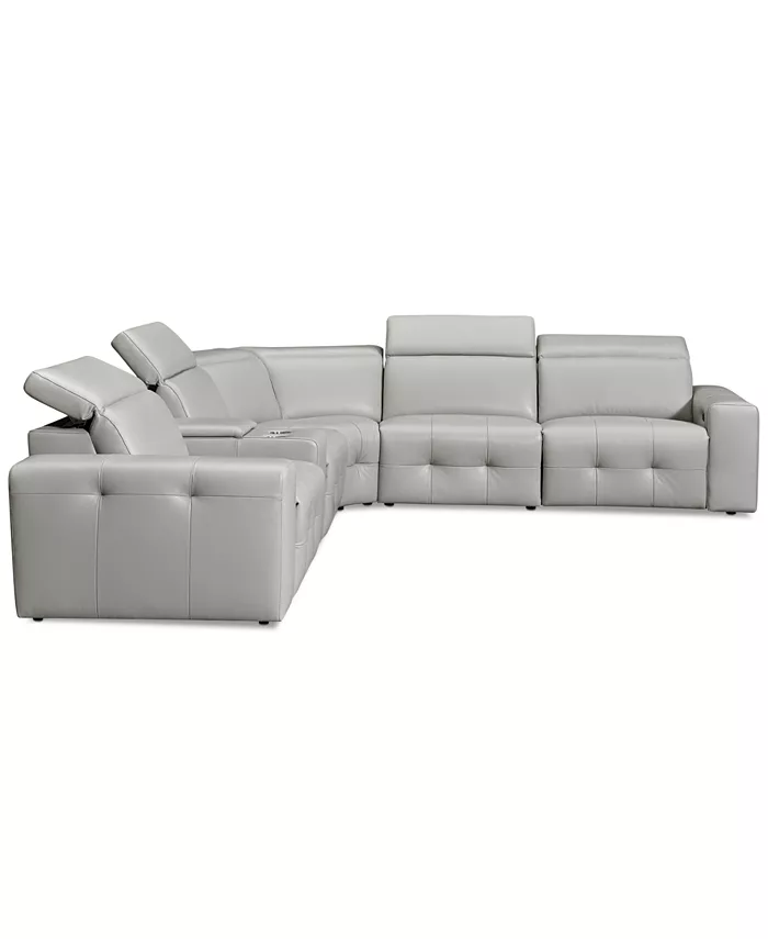 Furniture CLOSEOUT! Haigan 6-Pc. Leather L Shape Sectional Sofa with 3 Power Recliners