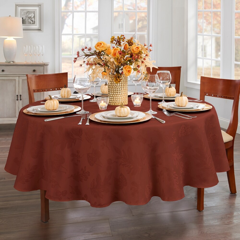 Elegant Woven Leaves Jacquard Damask Tablecloth