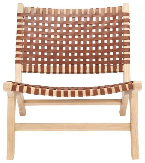 Lana Leather Woven Accent Chair Natural/Cognac   Transitional   Armchairs And Accent Chairs   by Peachtree Fine Furniture  Houzz