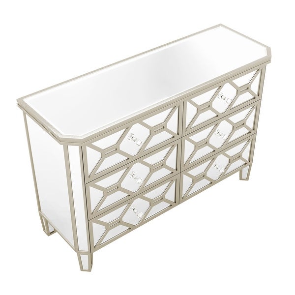 Elegant Mirrored 6-Drawer Dresser with Golden Lines Storage Cabinet - - 37857287