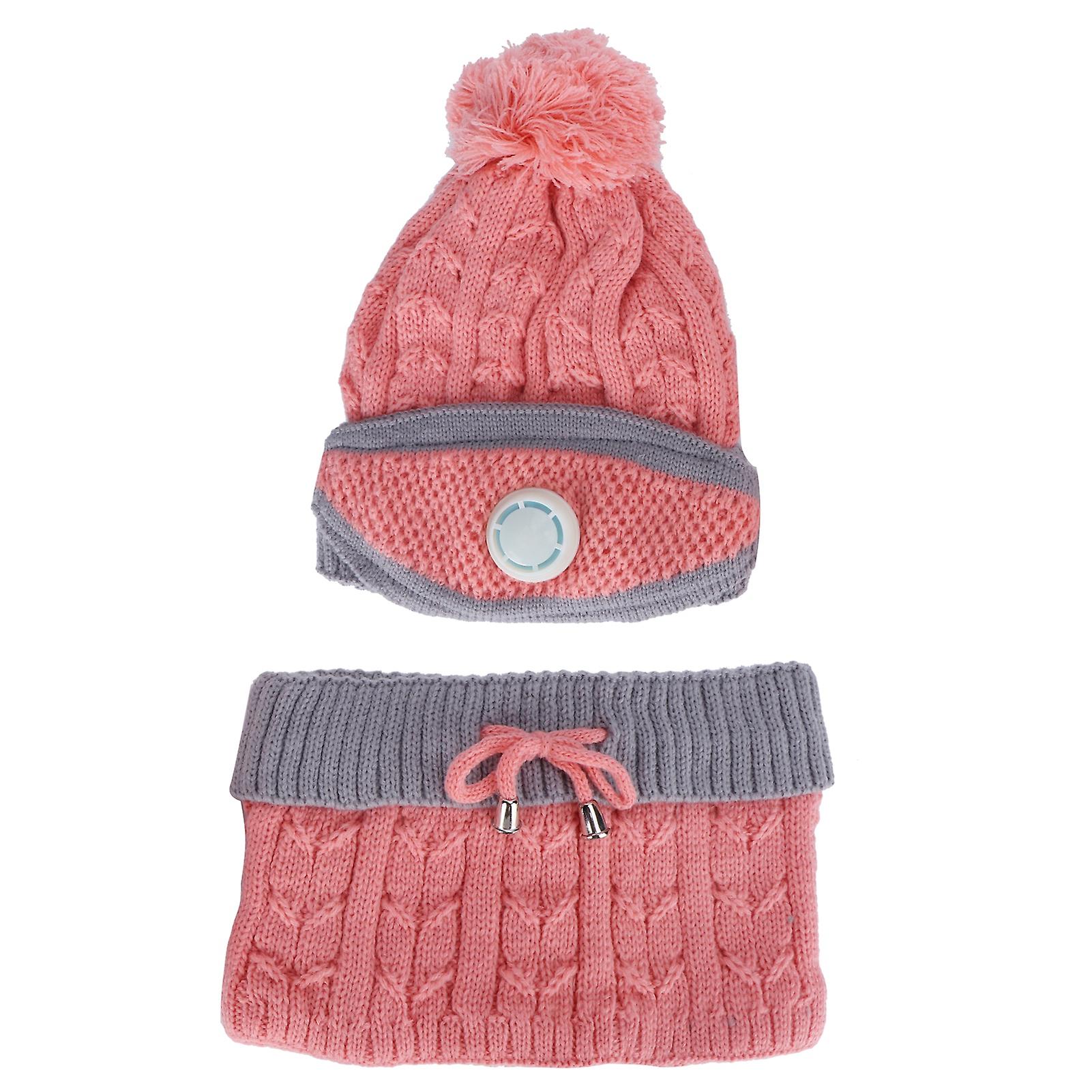 3pcs/set Women Knitted Hat Scarf Mouthmuffle Neck Warm Winter Hat Clothes Accessoiesgray And Pink