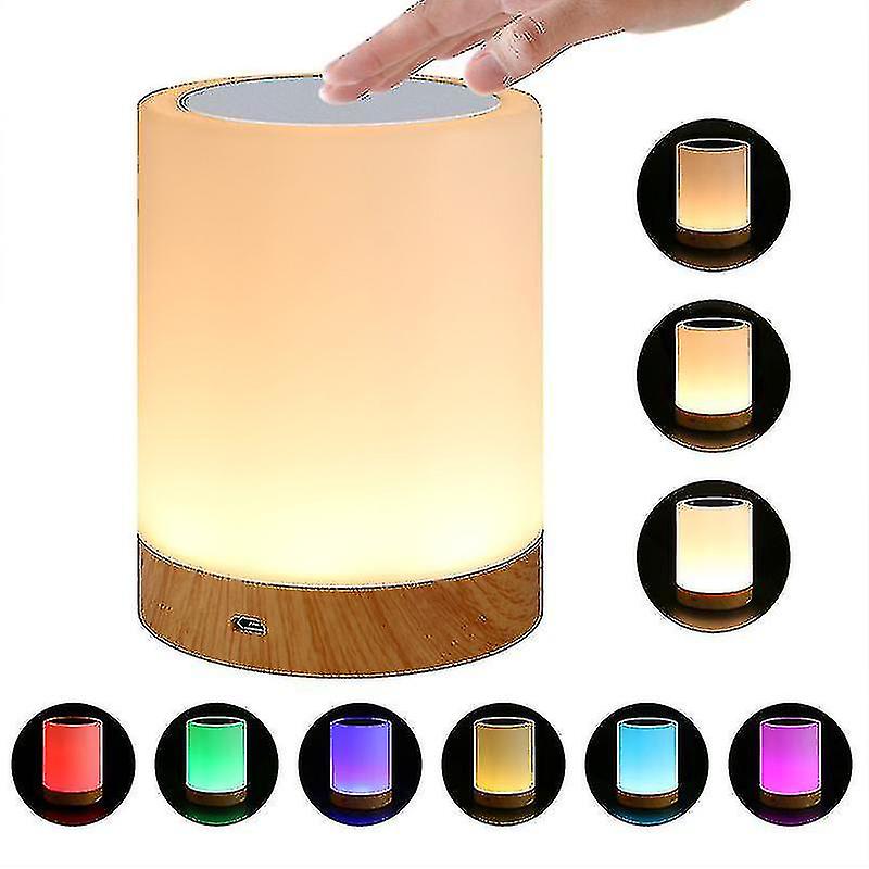 Dimmable Led Colorful Creative Wood Grain Charging Night Light Bedside Table Lamp Atmosphere Light