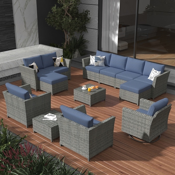 XIZZI 13Piece Outdoor Wicker Patio Furniture with Coffee Table Ottoman